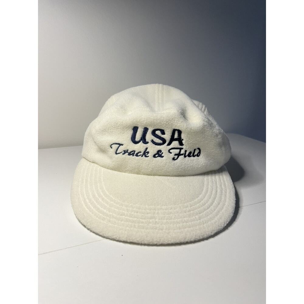 Vintage Fleece Strapback Hat Olympic Team Embroidered USA Track & Field White